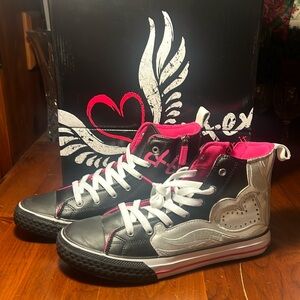 Smitten Take-Flight black/pink/white Leather Hi-Top Women’s Sneakers